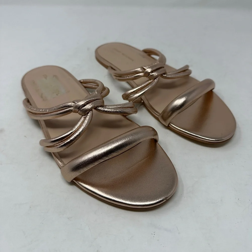 Stuart Weitzman Twist Knot Sandal Womens 8.5 Rose Gold Leather Flats Retail $350